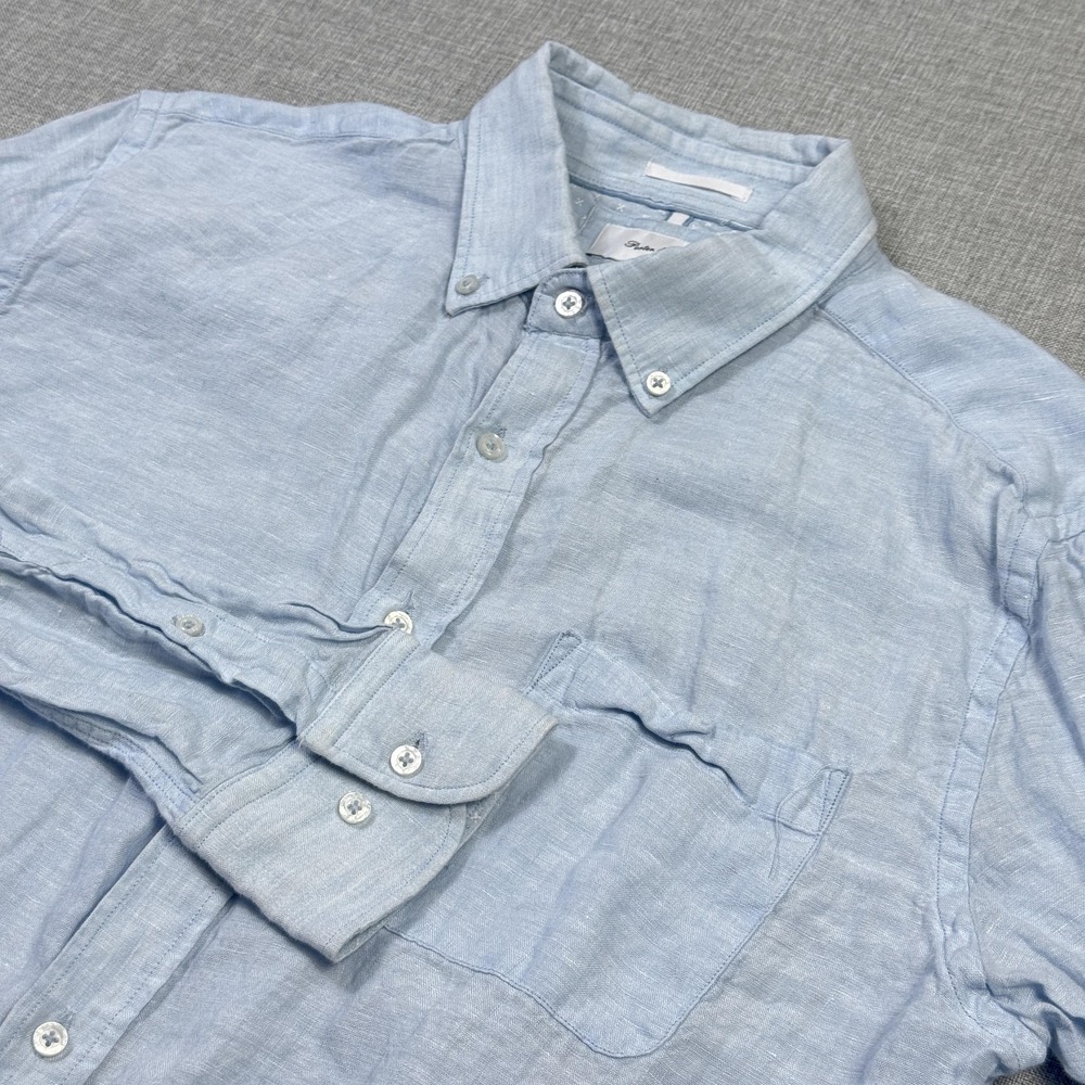 Porter & Ash Linen Shirt Mens 40 Blue Long Sleeve Button Up‎ Regular Fit